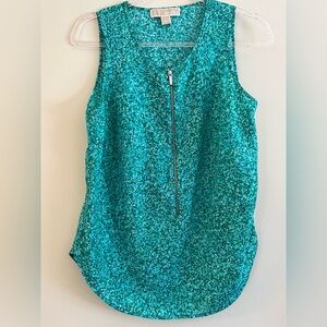 Michael Kors Green & Teal Printed Sleeveless Zip-Front Camisole